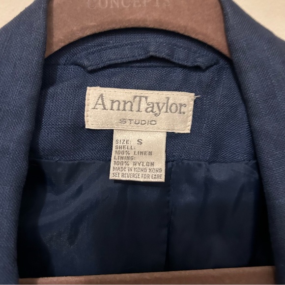 Vintage Ann Taylor Studio Blue 100% Linen Single Button Blazer Jacket - Picture 3 of 4